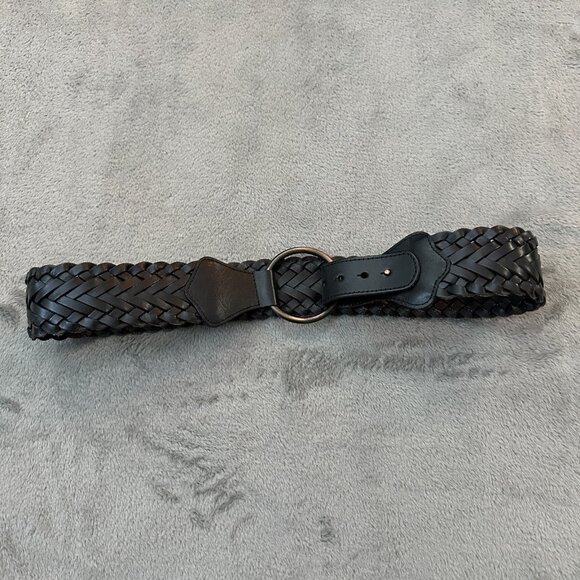 Gap Black Thick Wide Leather Woven Braided Belt Women's MEDIUM - Picture 2 of 6